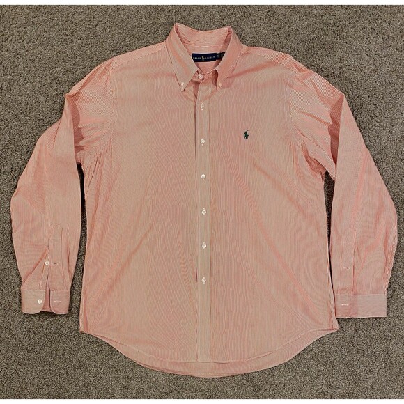 Ralph Lauren Dress Shirt Button Up Long Sleeve Mens X Large Orange Striped - Picture 2 of 10
